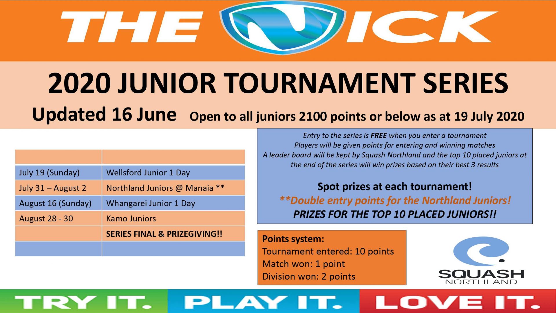 'The Nick' Junior Tournament Series Updated Squash Northland